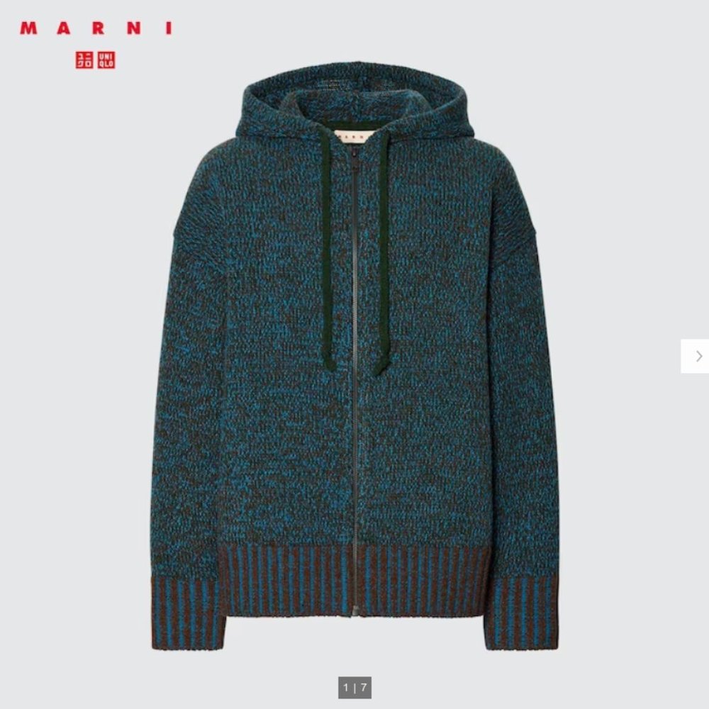 UNIQLO Mix Color Yarn Oversized Full-Zip Hoodie (MARNI), Size Sm, BLUE, NWT